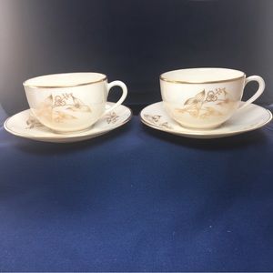 Two Lenox Arrowhead Coffee/Tea Cups with Saucers with Gold Trim